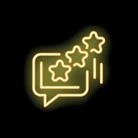 Neon speech bubble sending three stars for feedback rating vector