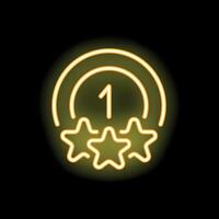 Neon number one badge with three stars awarding first place vector