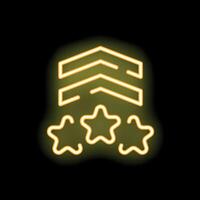 Neon yellow military rank insignia with three stars on black background vector