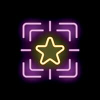 Neon sign showing star surrounded by square lines on black background vector