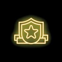 Neon shield with star and banner glowing on black background vector