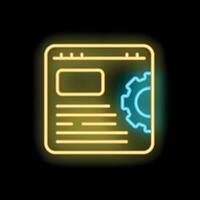 Neon icon of web page being optimized with gear showing vector