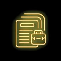 Neon icon of documents and briefcase representing job application vector