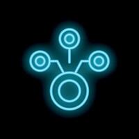 Neon blue hierarchy structure connecting circles icon on black background vector
