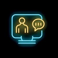 Neon icon of person calling on computer screen vector