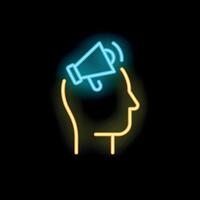 Neon icon of human head profile with megaphone representing propaganda vector