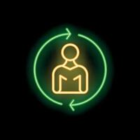 Neon icon of a person surrounded by refresh arrows on black background vector