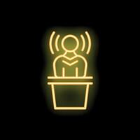 Neon sign of a public speaker with sound waves speaking at a conference vector