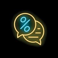 Neon icon of two speech bubbles discussing percentage, e commerce concept vector