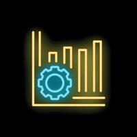 Neon icon of cogwheel and bar chart representing business analysis vector