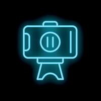 Glowing neon line action camera icon isolated on black background vector