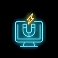 Neon icon of computer screen showing magnet attracting customers vector