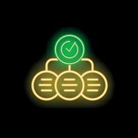 Neon green check mark validating organization chart nodes connected together vector