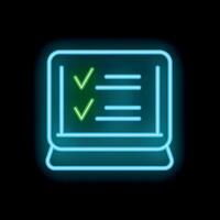 Neon online survey with check marks on computer screen vector