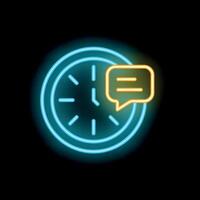 Neon sign showing clock and speech bubble on black background vector