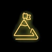 Neon sign of a flag standing on top of a mountain representing success vector