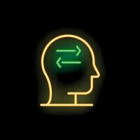 Neon sign of human head with arrows showing data exchange process vector