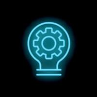 Neon style light bulb with gear symbolizing innovative idea generation vector