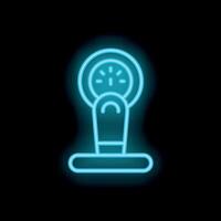 Blue neon sign of a speedometer showing increasing speed on black background vector