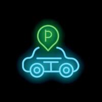 Neon style icon showing car park location with pin vector