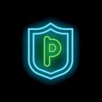 Neon shield protecting letter p glowing in the dark vector