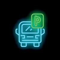 Glowing neon line bus parking icon isolated on a black background illustration vector