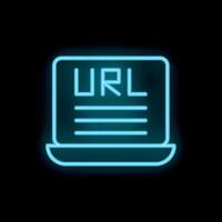 Neon blue icon of laptop displaying url on black background vector