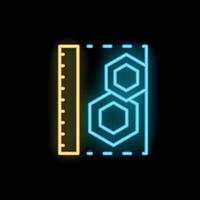 Neon sign representing nanotechnology with hexagonal structures and ruler for measurement vector