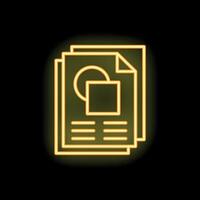 Neon yellow files icon glowing on a black background vector