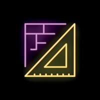 Neon sign showing set square and ruler for architectural design or geometry lessons vector