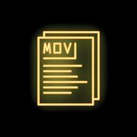 Yellow neon sign showing mov file format on black background vector