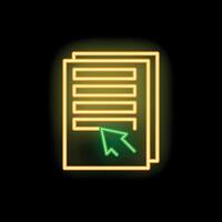 Neon icon of computer mouse cursor clicking on digital documents vector