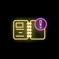Neon notebook with exclamation point showing important note vector