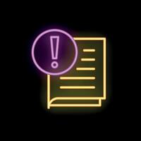 Neon exclamation point warning sign on document icon vector