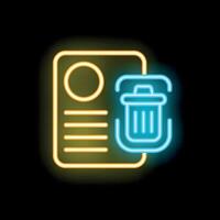 Neon icon of document being deleted permanently vector