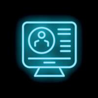 Neon icon of computer displaying user profile information vector