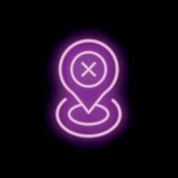 Neon style icon showing crossed out location pin pointing location not found vector
