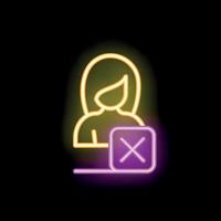 Neon icon of woman user profile getting deleted with a cross mark vector