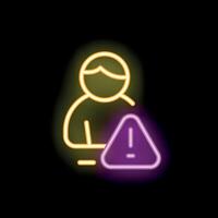 Neon style icon of a person with an alert or warning sign vector