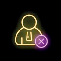 Neon icon of businessman with delete symbol representing account deletion vector