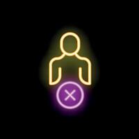 Neon icon of person with delete symbol representing user account removal process vector
