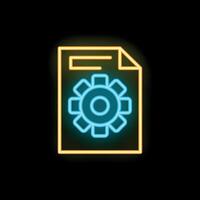 Neon icon of document with cogwheel representing project management vector
