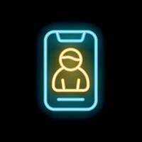 Neon smartphone showing user profile icon on screen vector