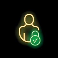 Neon icon of person with approved profile showing access granted vector