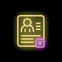 Neon icon of curriculum vitae with delete symbol representing job application rejection vector