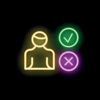Neon icon of person choosing between right and wrong answer vector