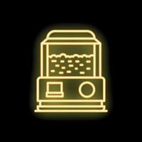 Neon yellow popcorn machine making fresh popcorn icon glowing on black background vector