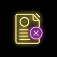 Neon icon of document getting rejected with cross mark symbol vector