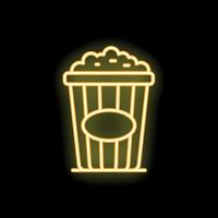 Glowing neon sign of popcorn bucket on dark background vector
