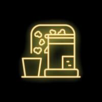 Neon sign of popcorn machine making fresh popcorn with cup vector